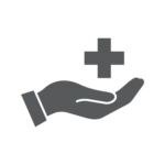 A hand receiving medicine icon.