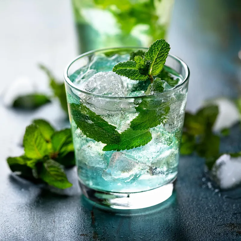 Glass of water with peppermint.