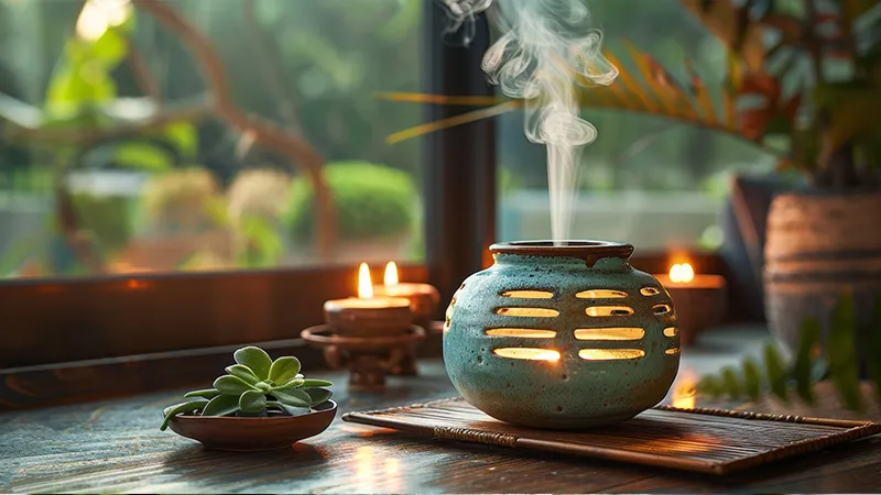 An aromatherapy diffuser by a window.